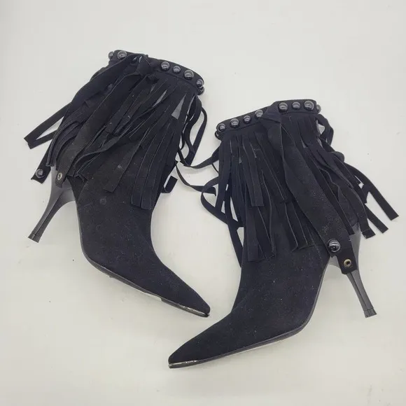 NEW Jeffrey Campbell Trotting Womens sz 5.5 black Ankle Boots fringe leather