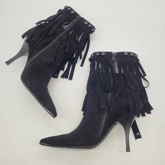 NEW Jeffrey Campbell Trotting Womens sz 5.5 black Ankle Boots fringe leather