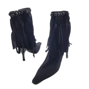 NEW Jeffrey Campbell Trotting Womens sz 5.5 black Ankle Boots fringe leather