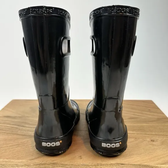 New Little Kids Childrens Bogs Solid Black Waterproof Rubber Rain Boots Size 9 C