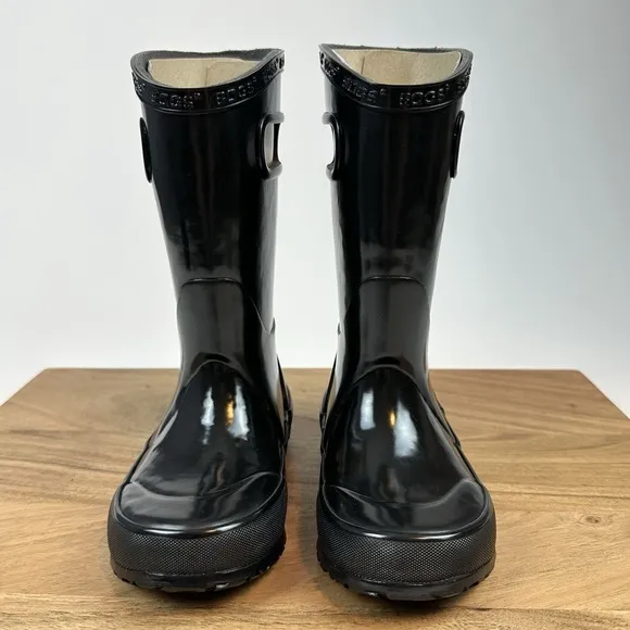 New Little Kids Childrens Bogs Solid Black Waterproof Rubber Rain Boots Size 9 C