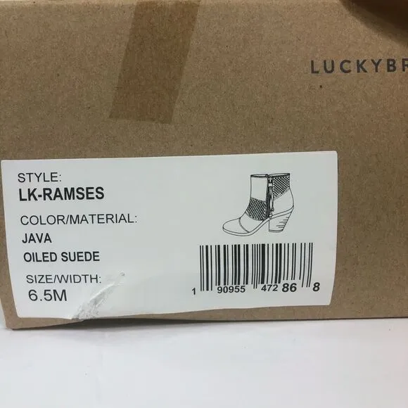 NEW Lucky Brand Ramses Ankle Boots Womens 6.5 Dark Brown Suede Leather
