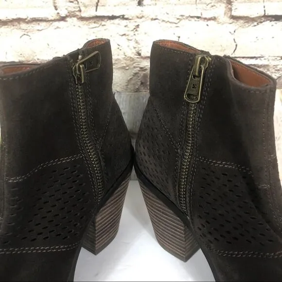 NEW Lucky Brand Ramses Ankle Boots Womens 6.5 Dark Brown Suede Leather