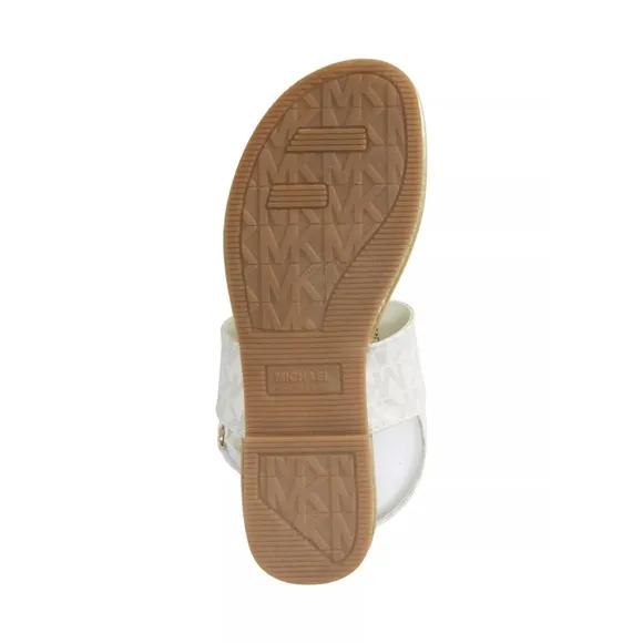 New! MICHAEL KORS Girls Marlie MK Logo T-Strap Sandals Shoe NWOB White Soft Gold