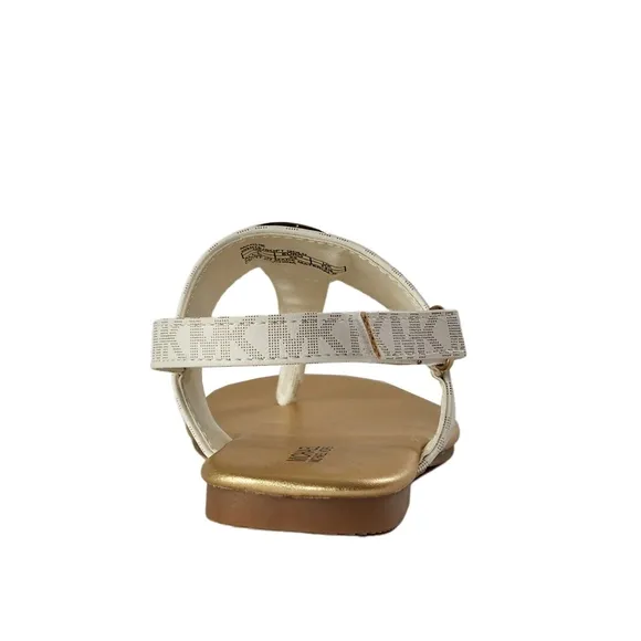 New! MICHAEL KORS Girls Marlie MK Logo T-Strap Sandals Shoe NWOB White Soft Gold
