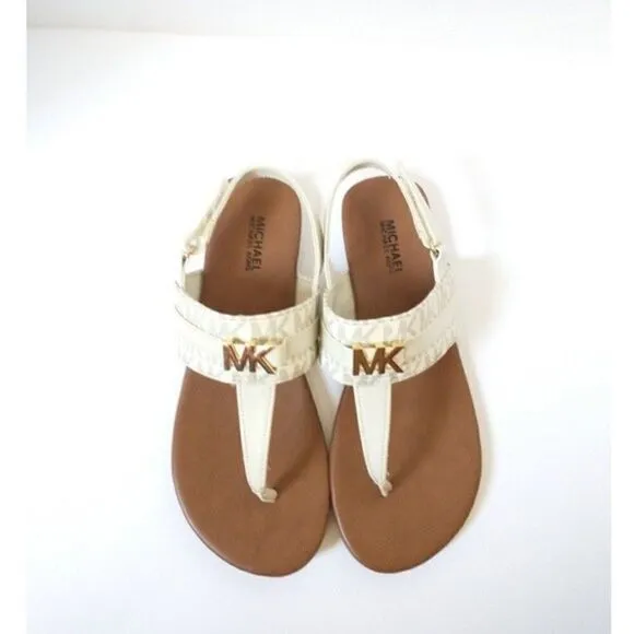 New! MICHAEL KORS Little Girls Jaliyah MK Logo T-Strap Sandals Shoe Vanilla NWOB