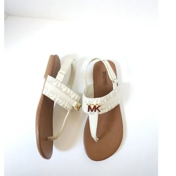 New! MICHAEL KORS Little Girls Jaliyah MK Logo T-Strap Sandals Shoe Vanilla NWOB
