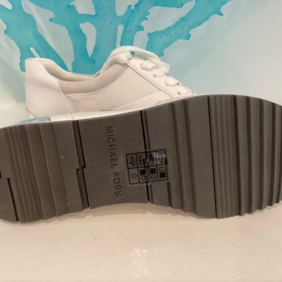 NEW Michael Kors Women White Leather Suede Textile Sneakers Shoes Size 7