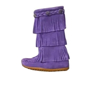 NEW! MINNETONKA Kids Little Girls Purple Leather Suede Tiered Fringe Boots 7.