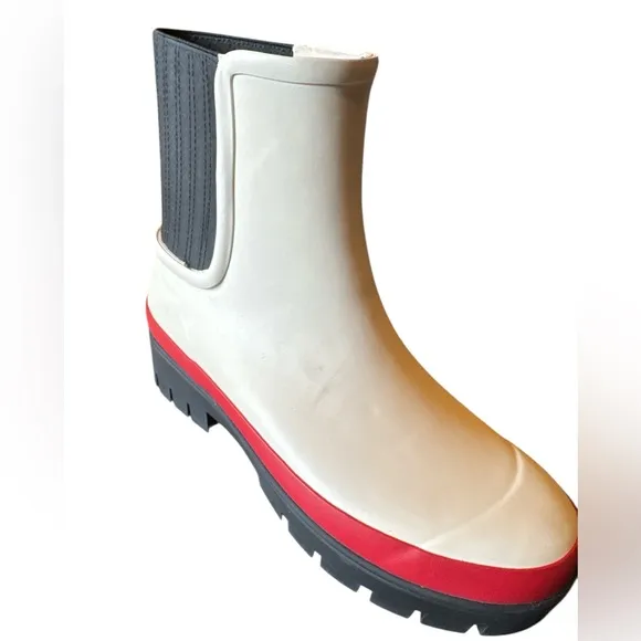 New-Never Worn Tory Burch Stylish Women's Rubber Rain Boots - White,Red &amp; Black