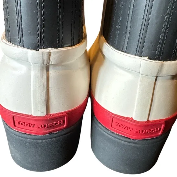 New-Never Worn Tory Burch Stylish Women's Rubber Rain Boots - White,Red &amp; Black