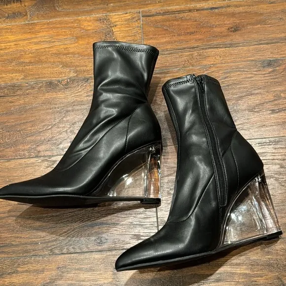 NEW! Open Edit Black Erika Wedge Bootie - Size 8