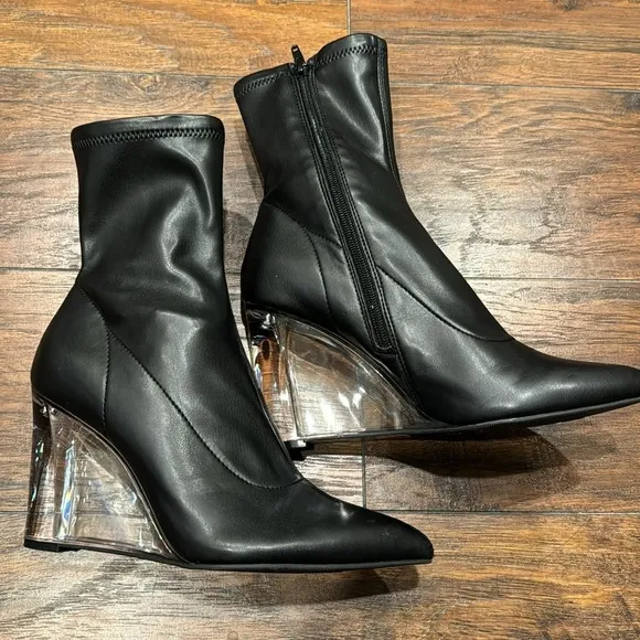 NEW! Open Edit Black Erika Wedge Bootie - Size 8