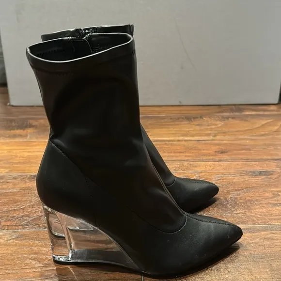 NEW! Open Edit Black Erika Wedge Bootie - Size 8