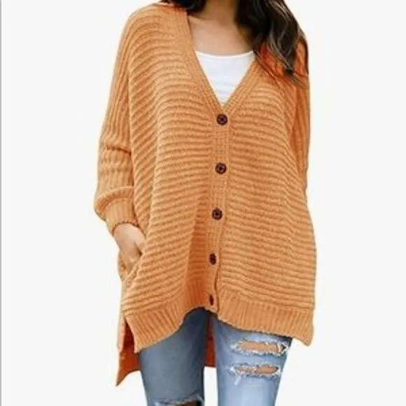 New Plus Size Button Down Chunky Sweater Coat