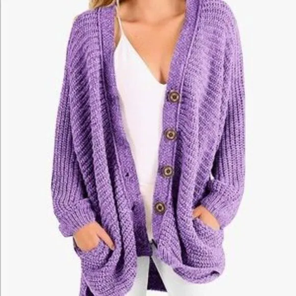 New Plus Size Button Down Chunky Sweater Coat