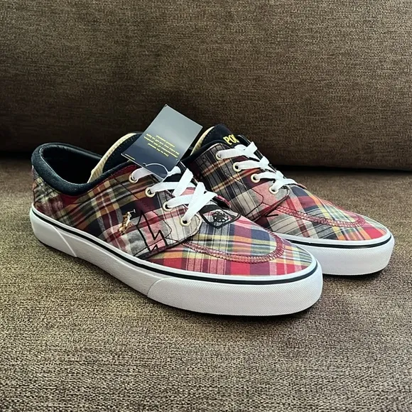 New POLO RALPH LAUREN Faxon X Plaid Canvas Sneakers Men's Size 10