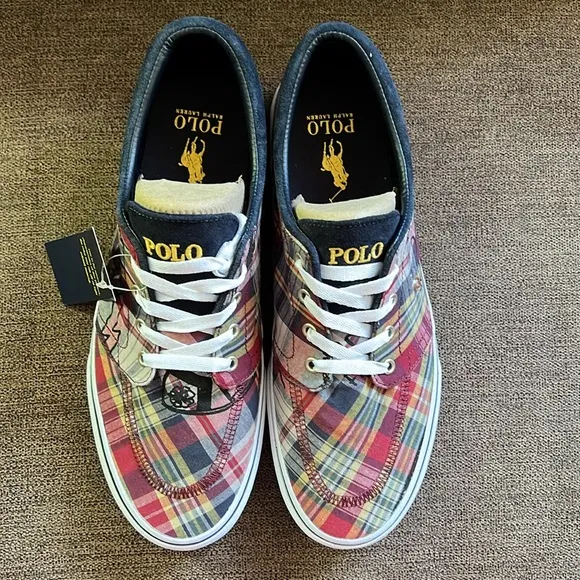 New POLO RALPH LAUREN Faxon X Plaid Canvas Sneakers Men's Size 10