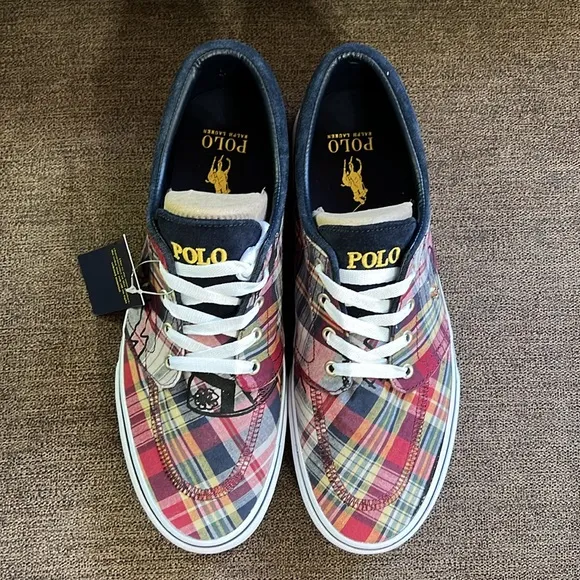 New POLO RALPH LAUREN Faxon X Plaid Canvas Sneakers Men's Size 10