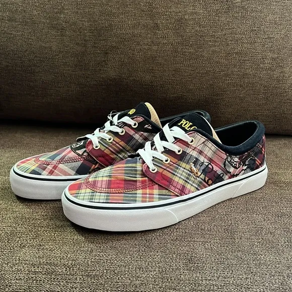 New POLO RALPH LAUREN Faxon X Plaid Canvas Sneakers Men's Size 10