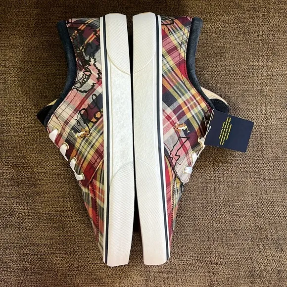 New POLO RALPH LAUREN Faxon X Plaid Canvas Sneakers Men's Size 10