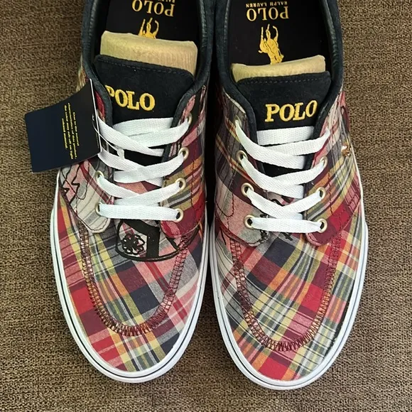 New POLO RALPH LAUREN Faxon X Plaid Canvas Sneakers Men's Size 10