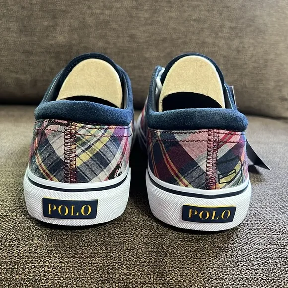 New POLO RALPH LAUREN Faxon X Plaid Canvas Sneakers Men's Size 10