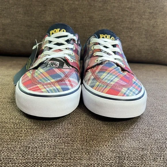New POLO RALPH LAUREN Faxon X Plaid Canvas Sneakers Men's Size 10