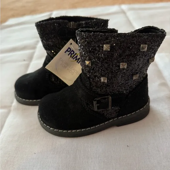 New Primigi boots Tecla suede glitter studs rocker zip suede ankle sparkle 20 5