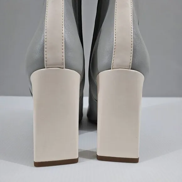 NEW Sam Edelman Anika Mid Calf Heeled Boot Gray Ivory Leather 10