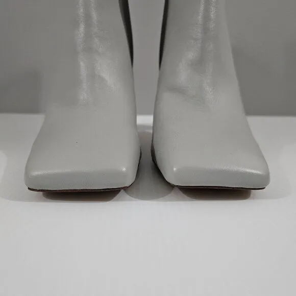 NEW Sam Edelman Anika Mid Calf Heeled Boot Gray Ivory Leather 10