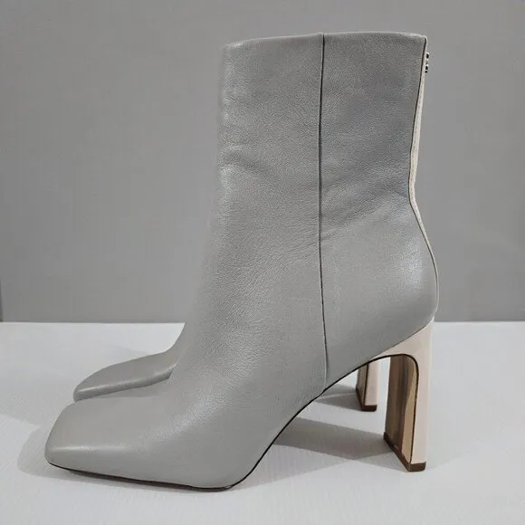 NEW Sam Edelman Anika Mid Calf Heeled Boot Gray Ivory Leather 10