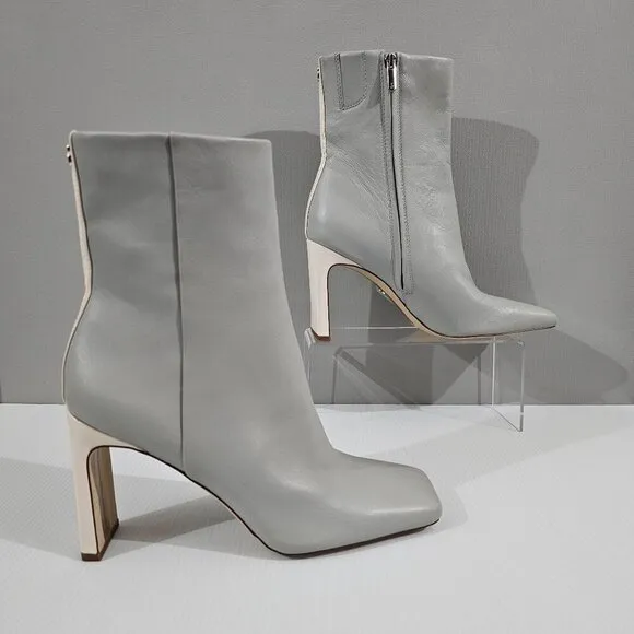 NEW Sam Edelman Anika Mid Calf Heeled Boot Gray Ivory Leather 10