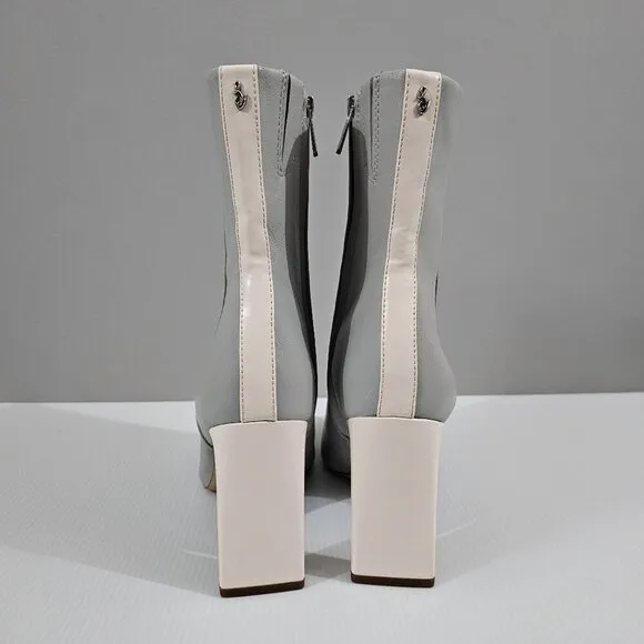 NEW Sam Edelman Anika Mid Calf Heeled Boot Gray Ivory Leather 10