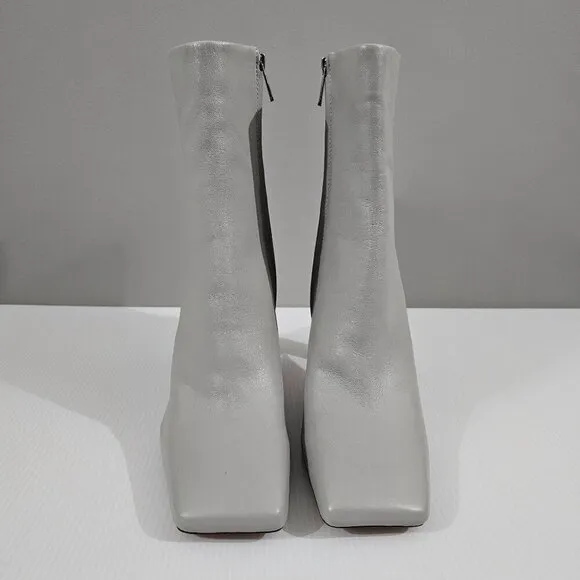 NEW Sam Edelman Anika Mid Calf Heeled Boot Gray Ivory Leather 10