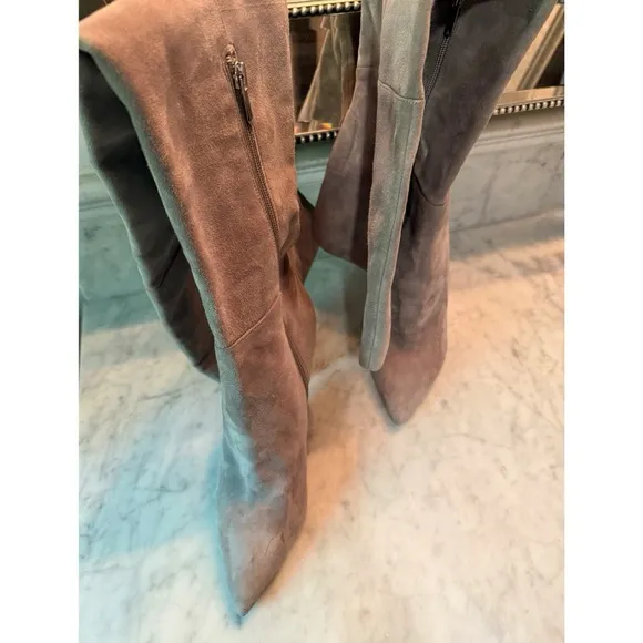 NEW SAM EDELMAN BERNADETTE OVER THE KNEE OTK SUEDE HEELS BOOTS GRAY GREY FROST 9