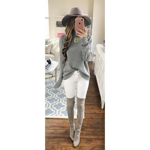 NEW SAM EDELMAN BERNADETTE OVER THE KNEE OTK SUEDE HEELS BOOTS GRAY GREY FROST 9