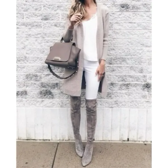 NEW SAM EDELMAN BERNADETTE OVER THE KNEE OTK SUEDE HEELS BOOTS GRAY GREY FROST 9