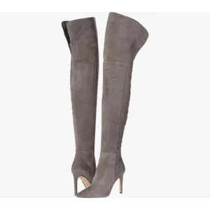 NEW SAM EDELMAN BERNADETTE OVER THE KNEE OTK SUEDE HEELS BOOTS GRAY GREY FROST 9