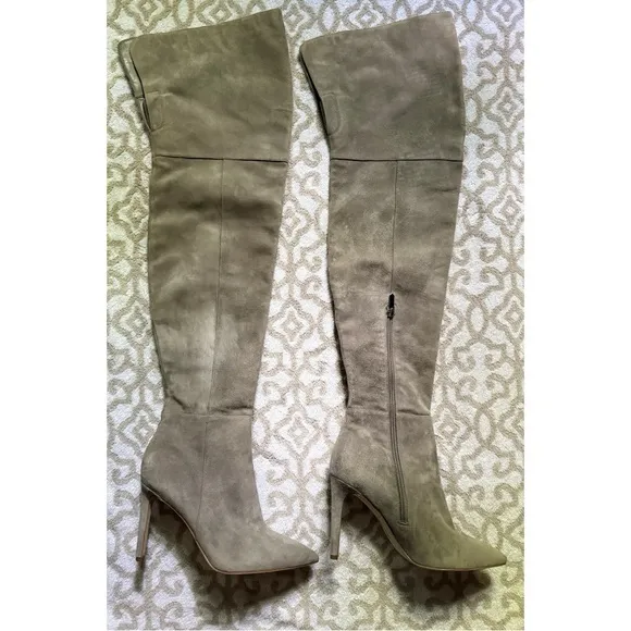 NEW SAM EDELMAN BERNADETTE OVER THE KNEE OTK SUEDE HEELS BOOTS GRAY GREY FROST 9