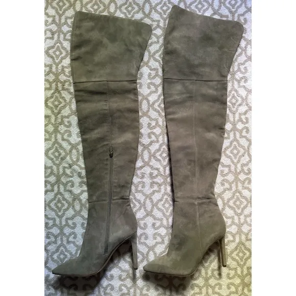 NEW SAM EDELMAN BERNADETTE OVER THE KNEE OTK SUEDE HEELS BOOTS GRAY GREY FROST 9
