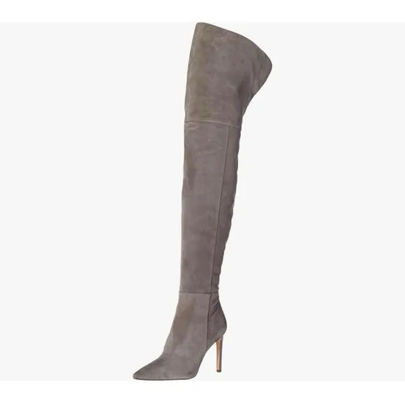 NEW SAM EDELMAN BERNADETTE OVER THE KNEE OTK SUEDE HEELS BOOTS GRAY GREY FROST 9