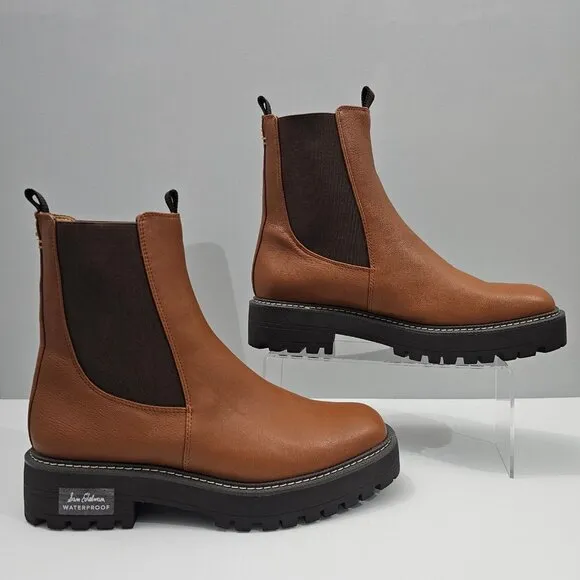 NEW Sam Edelman Laguna Ankle Bootie Waterproof Tawny Brown Leather Size 10.5