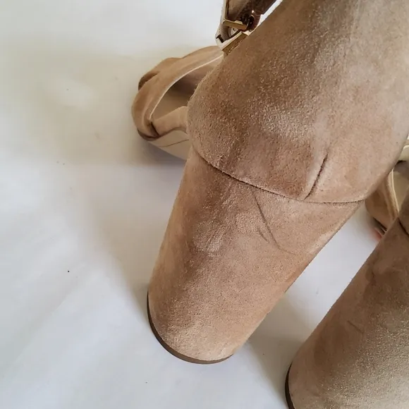 New Sam Edelman Suede Leather Ankle Strap Block Heels Sandals Size 10