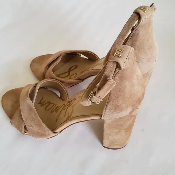 New Sam Edelman Suede Leather Ankle Strap Block Heels Sandals Size 10