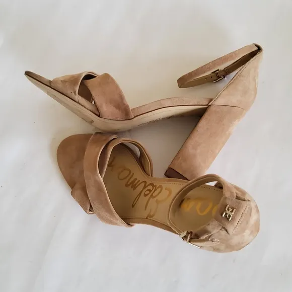 New Sam Edelman Suede Leather Ankle Strap Block Heels Sandals Size 10