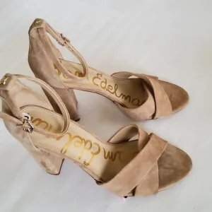 New Sam Edelman Suede Leather Ankle Strap Block Heels Sandals Size 10