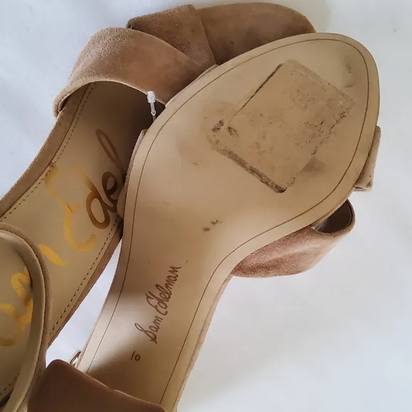 New Sam Edelman Suede Leather Ankle Strap Block Heels Sandals Size 10