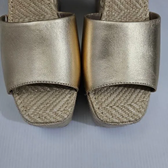 NEW Sam Edelman Vada Sandal Espadrille Platform Wedge Gold Leaf Leather 10.5