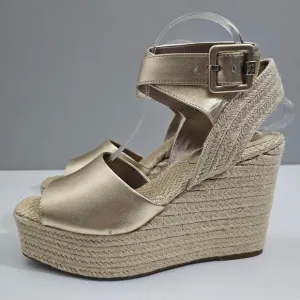 NEW Sam Edelman Vada Sandal Espadrille Platform Wedge Gold Leaf Leather 10.5